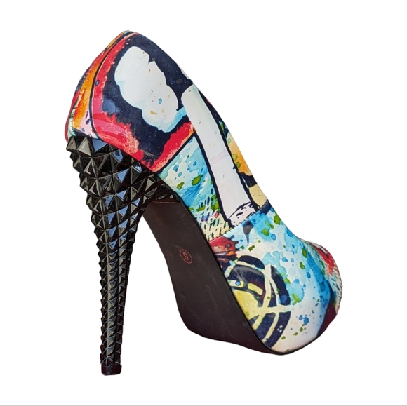 Too Fast Brand Studded Stiletto Smoking Heels Y2K 2000s Open Peep Toe Women's 6 - Picture 7 of 12